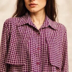 Vintage Artsy Blouse 10 Purple Geometric Print Retro Top
